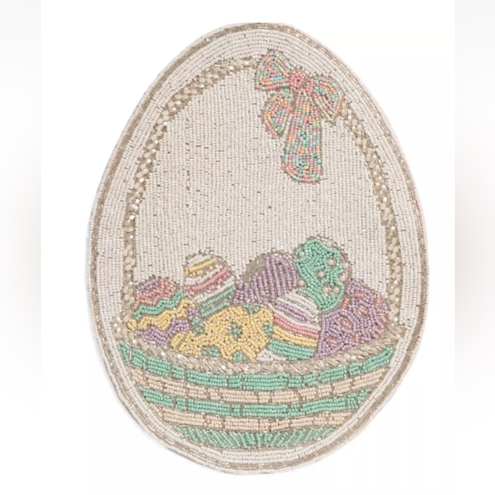 Tahari Set Of 2 Easter Egg Basket Beaded Placemat Chargers New